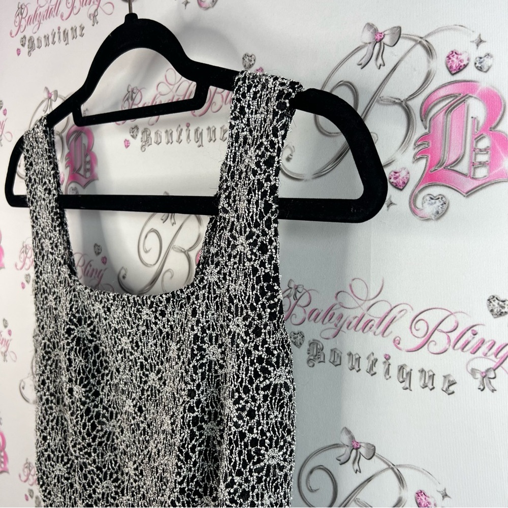 NICOLA tank top crochet detail Black and White silver Floral Tank Top cami - Picture 4 of 9
